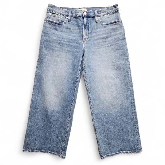 Madewell The Perfect Vintage Wide Leg Jean Womens 32P Cropped‎ Blue Baggy Denim - Picture 1 of 13